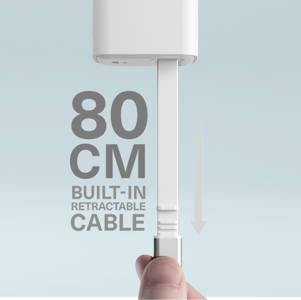 30W USB-C GaN Wall Charger with Retractable Cable