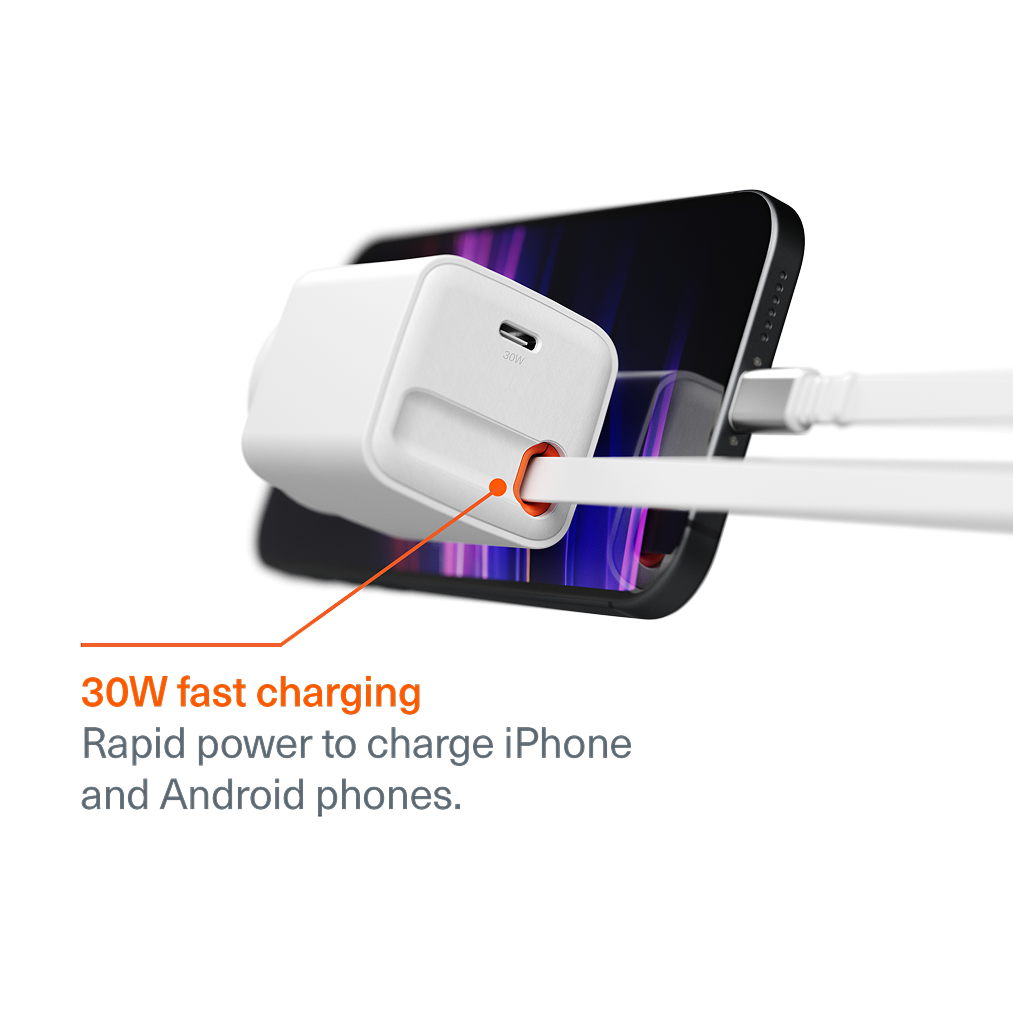 30W USB-C GaN Wall Charger with Retractable Cable