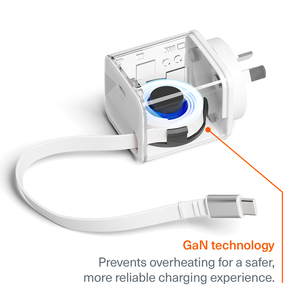 30W USB-C GaN Wall Charger with Retractable Cable