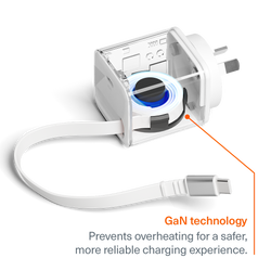 30W USB-C GaN Wall Charger with Retractable Cable