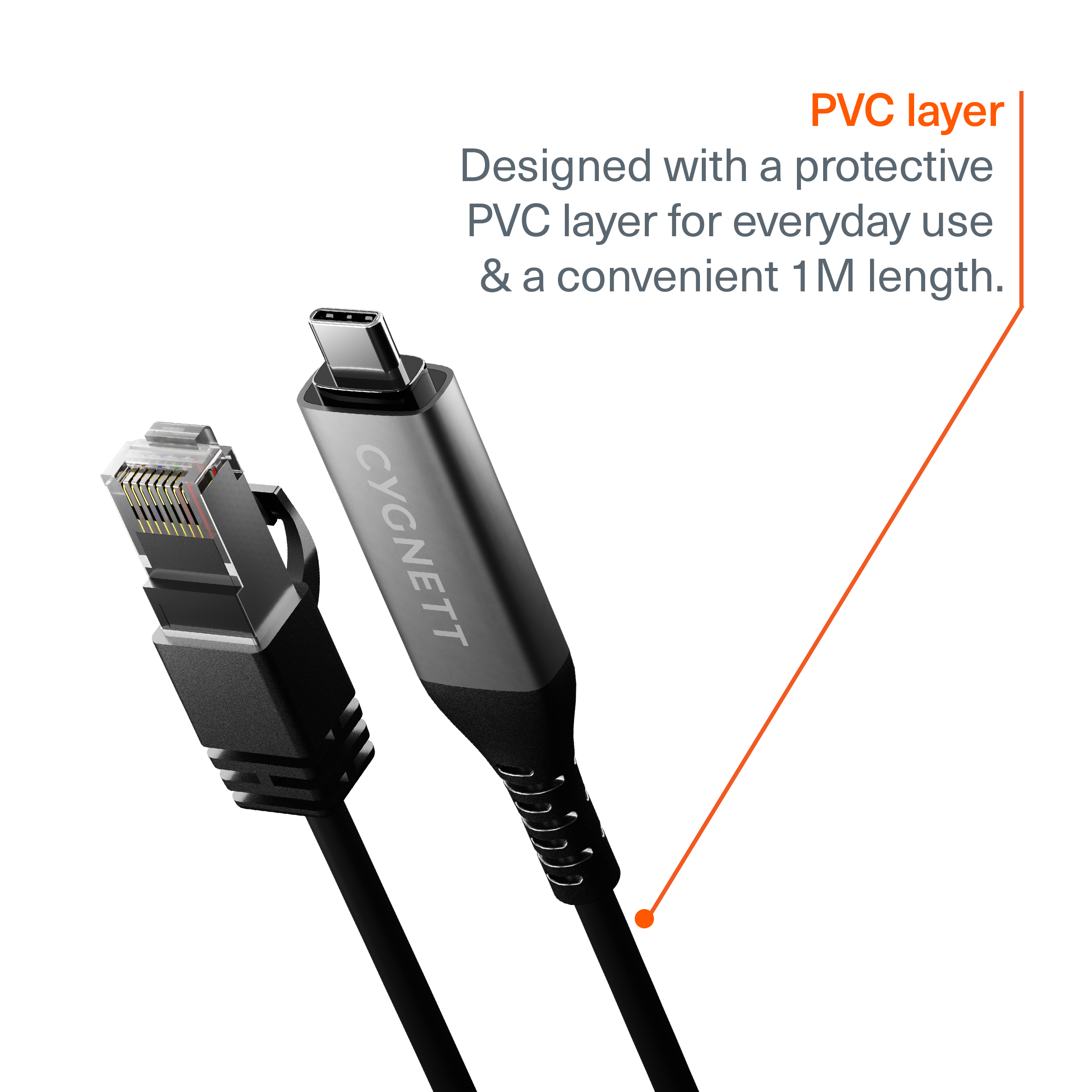 USB-C to RJ45 Gigabit Ethernet Cable - 1m