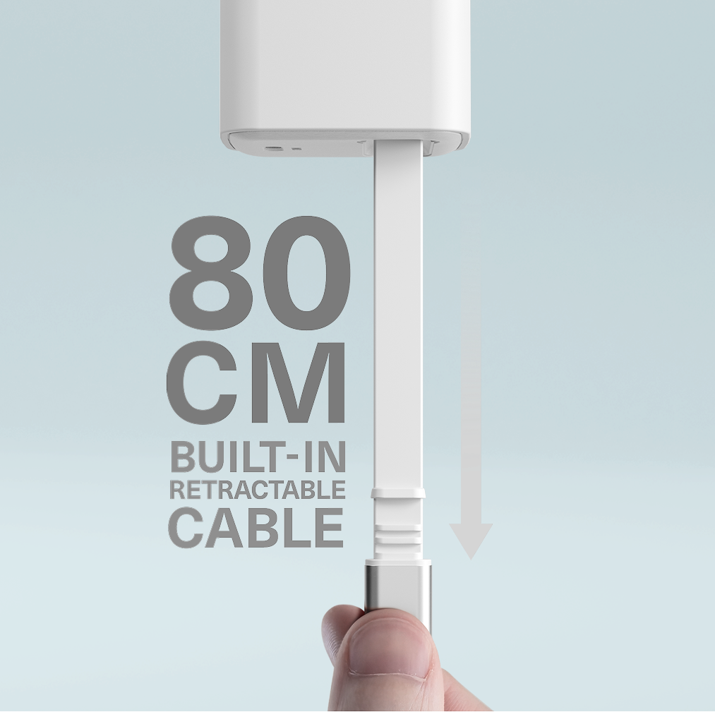 45W USB-C GaN Wall Charger with Retractable Cable
