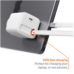 65W USB-C GaN Wall Charger with Retractable Cable