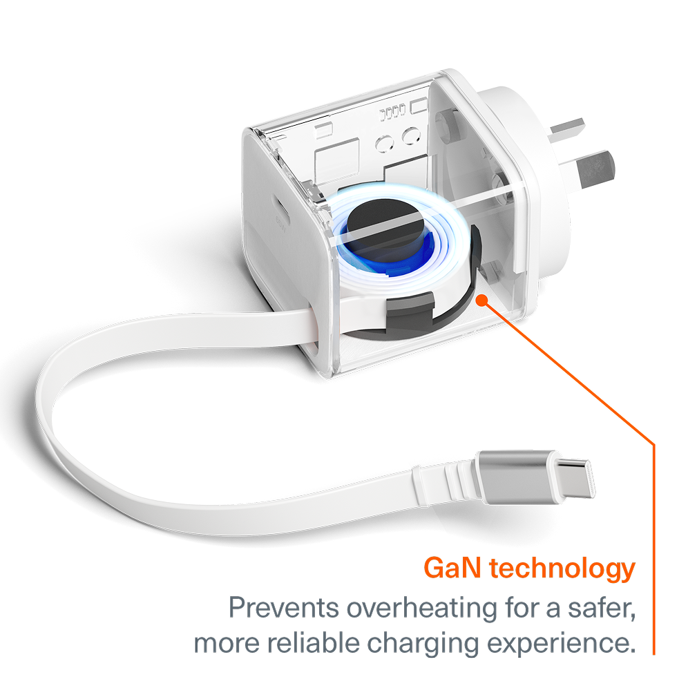 65W USB-C GaN Wall Charger with Retractable Cable
