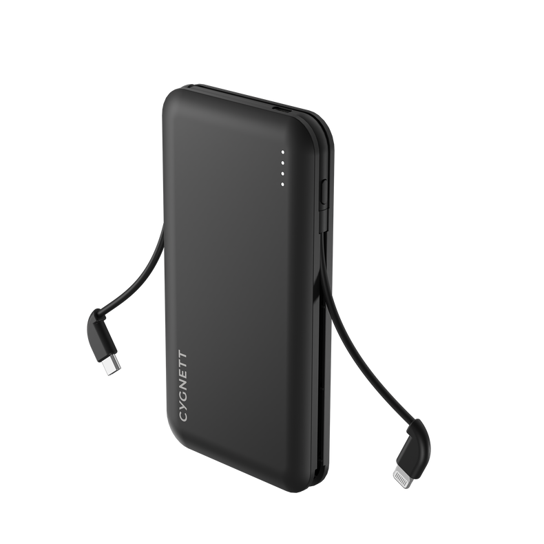 10,000 mAh Power Bank with Integrated Charging Cables - Black - Cygnett (AU)