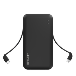 10,000 mAh Power Bank with Integrated Charging Cables - Black - Cygnett (AU)