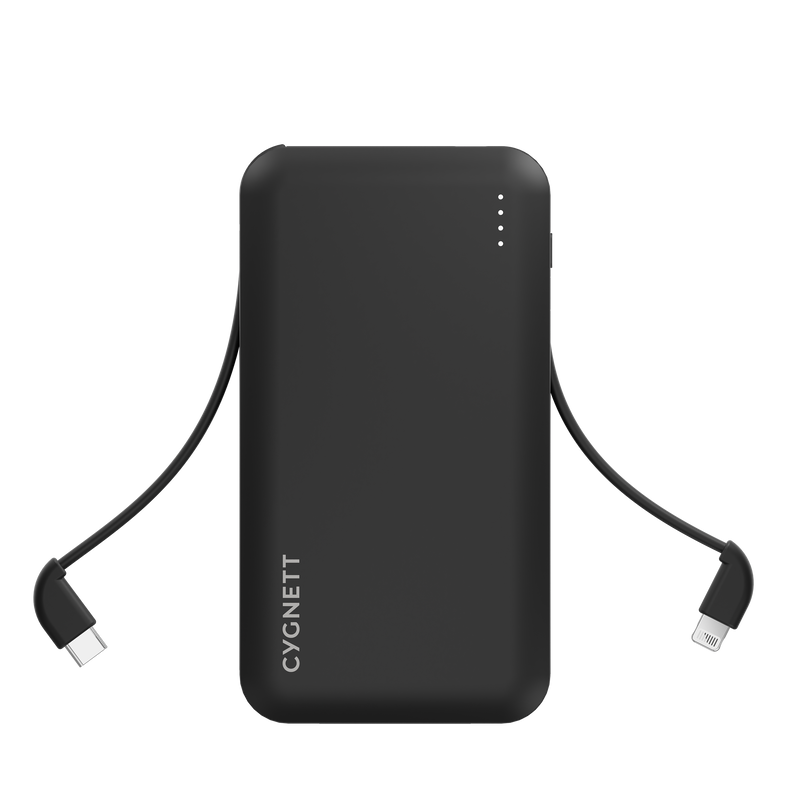 10,000 mAh Power Bank with Integrated Charging Cables - Black - Cygnett (AU)