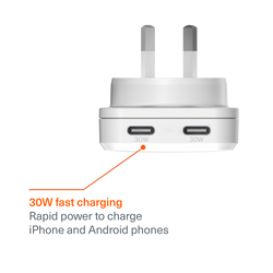 Dual USB-C GaN Slim Wall Charger 30W